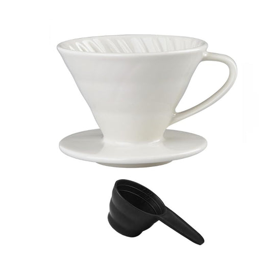 Large Ceramic Coffee Dripper, Size 02(1-4 Cups), White, with Free Coffee Scoop, V60 Coffee Dripper