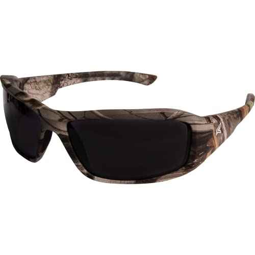 Edge TXB216CF Brazeau Polarized Wrap-Around Safety Glasses, Anti-Scratch, Non-Slip, UV 400, Military Grade, ANSI/ISEA & MCEPS Compliant, 5.04" Wide, Forest Camo Frame/Smoke Lens