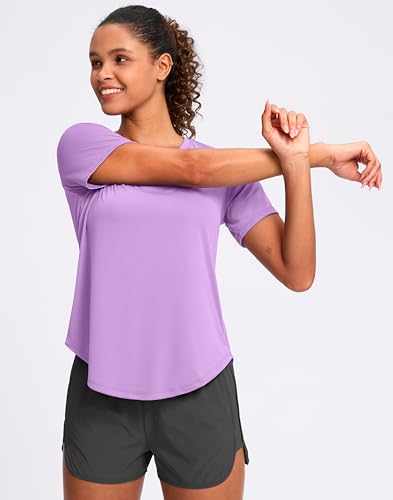 Women's Large Light Purple V-Neck Workout Sun Shirt - Dry Fit Active Top