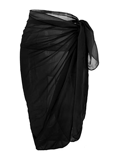 Chiffon Beach Cover Up for Women - Lightweight Swimwear Sarong - Pure Black