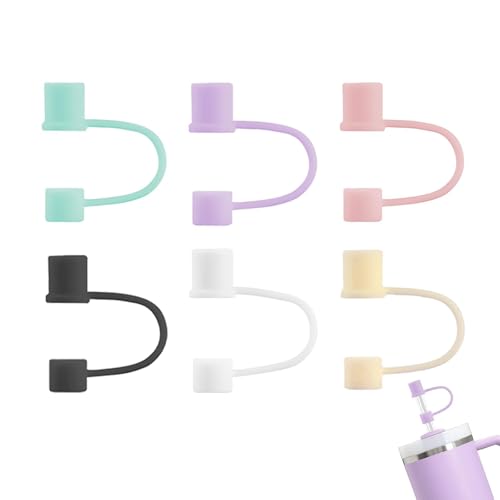6-Pack Silicone Straw Toppers for 10mm Straws - Black, White, Pink, Lilac