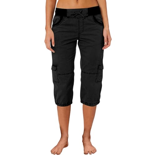 Quick Dry Cargo Capris for Women with Pockets - X-Large Black