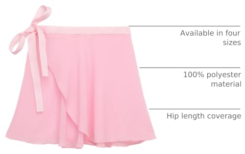 Ballet Wrap Skirt for Girls - Sheer Chiffon Tutu, Pink, 9-12 Years