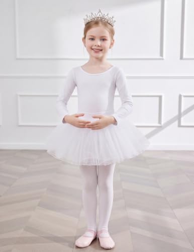 Zaclotre Girls Long Sleeve Ballet Leotard for Dance & Gymnastics - White, 10-11 Years