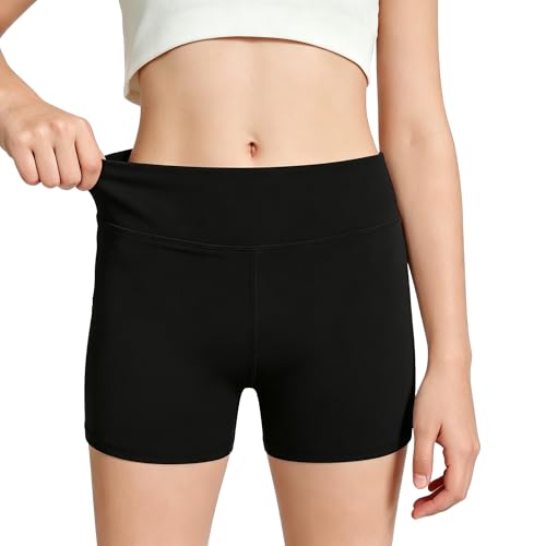 High Waisted Girls Athletic Shorts - Black, 9-10 Years