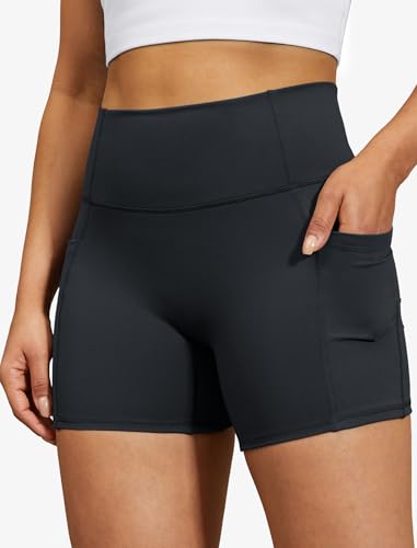 High Waisted Biker Shorts for Women - Tummy Control, Dark Grey, Medium