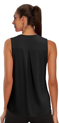 WIHOLL Women's Athletic Tank Top Black Large Summer Workout Gym & Beach Wear