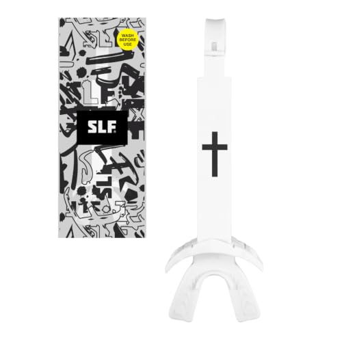 SLEEFS X Football Mouthguard with Strap - High-Impact Shock Protection, Cross White