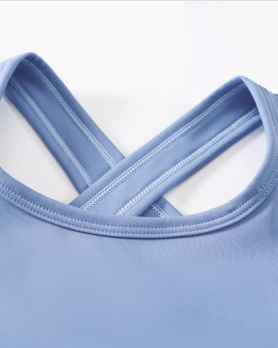 Girls Crossback Sports Bra - Athletic Training Crop Top, Blue, 11-12 Years