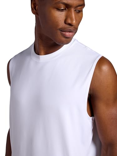 Large White Men's Sleeveless Tank Top - Lightweight Stretch Activewear