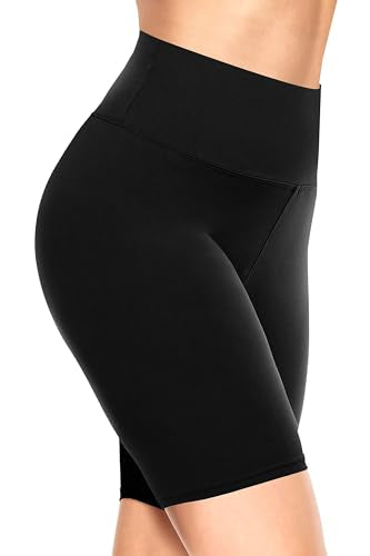 High Waisted Biker Shorts for Women - 8 Inch Tummy Control - A-Black