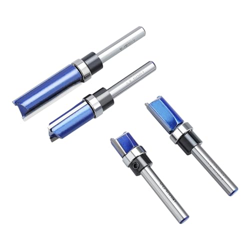 4PCS Router Bit Set, Top Bearing Flush Trim Router Bit 1/4" Shank,1/2" Diameter Flush Cut Router Bit for Woodworking Cutting Length 1/2", 3/4", 1", 1-1/2"