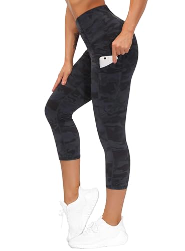 Women's Thick High Waist Capris Yoga Pants Workout Leggings - Z-capris Camo, Large