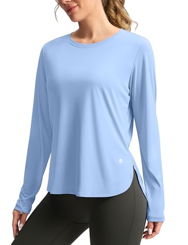 Women's UPF 50+ Long Sleeve Sun Shirt - Haze Blue, Medium, Workout & Hiking