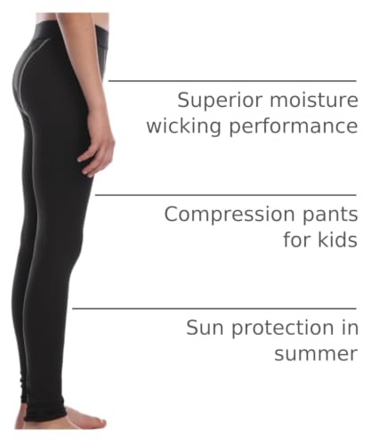Boys Compression Pants - Thermal Athletic Leggings for Kids - Black