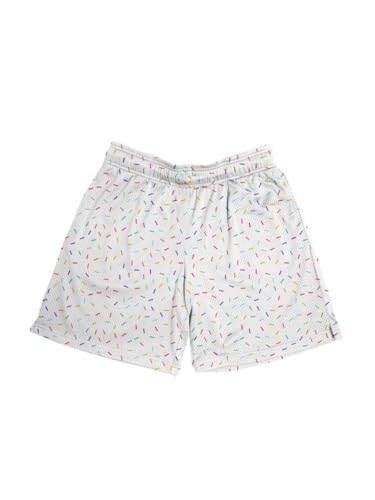 Sooluness Men's White Mesh Graphic Print Shorts Medium - 5 Inch Inseam Casual Gym & Sports