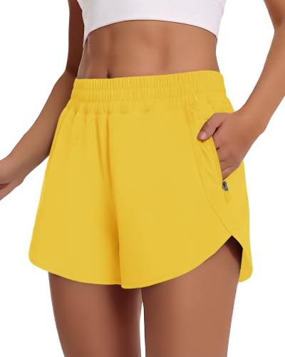 Women's Yellow Medium CAMPSNAIL Running Shorts - 3" High Waist Quick Dry Workout