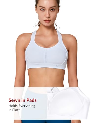 Yvette High Impact Adjustable Criss Cross Sports Bra (Large, White) D/DDD
