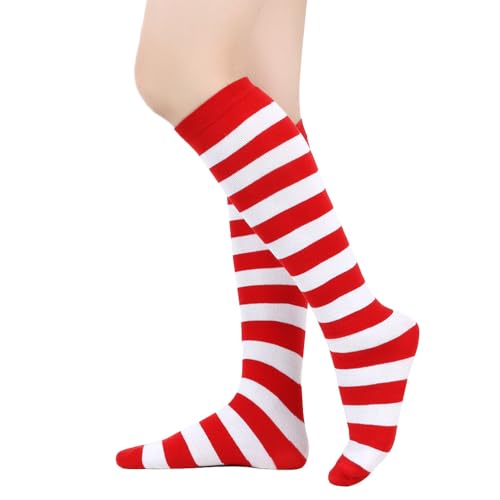 Women's Knee High Socks - Red and White Striped Athletic Socks