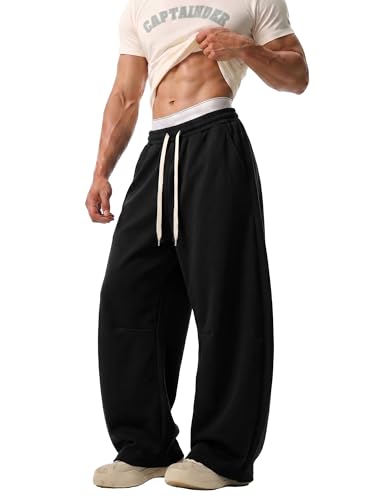 JEMLDL Men's Black Baggy Sweatpants Small Wide Leg Drawstring Elastic Waist