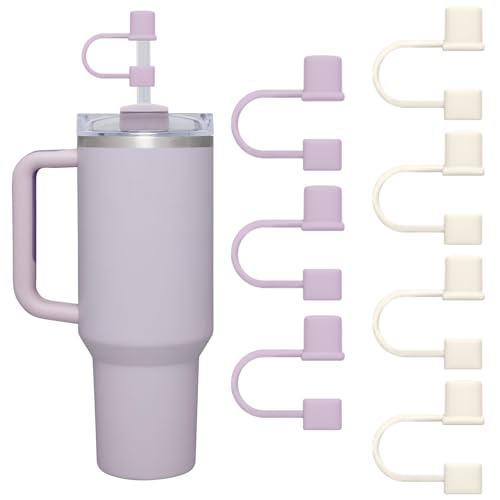 Straw Cover Caps for Stanley 30/40oz Tumblers - 7Pcs White/Grey & Purple