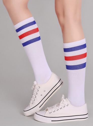 Classic Triple Stripes Soft Cotton Retro Tube Socks - Blue/Red/White