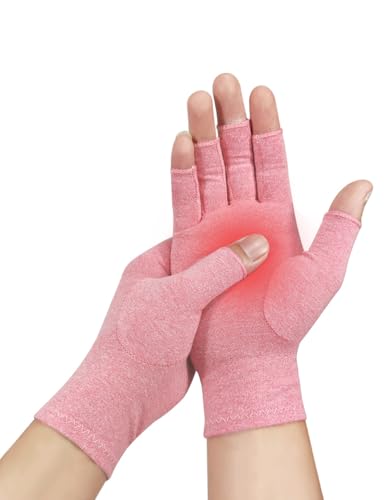 Arthritis Compression Gloves - Fingerless, Large, Pink - 1 Pair