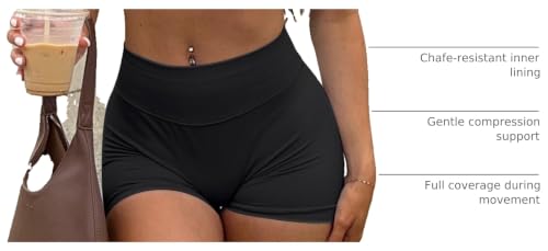 Niipty Women's Workout Shorts 3-Pack High Waist Scrunch Butt Lift Medium Black Red Pink