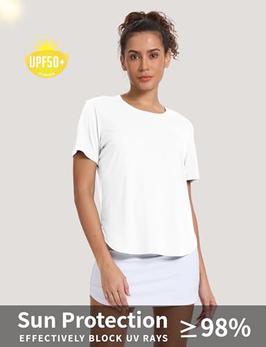 UPF 50+ Women's Short Sleeve Workout Tops - White, 3X-Large