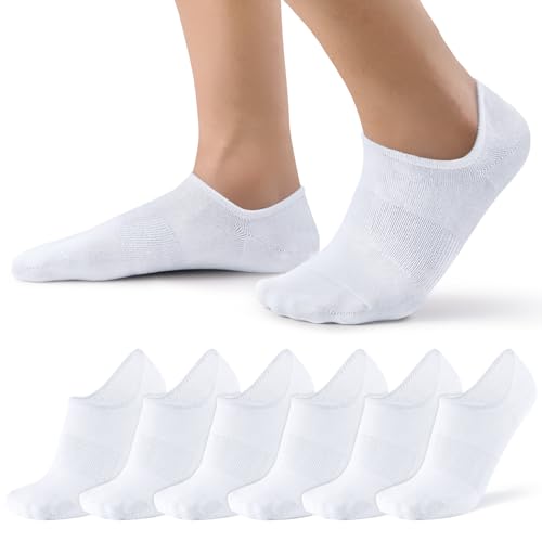 SIXDAYSOX No Show Socks Men 6/8 Pack Cotton Ankle Socks Size 10-13/13-15 (6 White) - 13-15 Variation Included