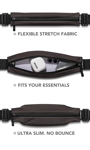Fitgriff Adjustable Running Belt V2 for Men & Women - Slim Fanny Pack, Phone & Keys Holder, Brown, 24.4-43.3 inch Waist