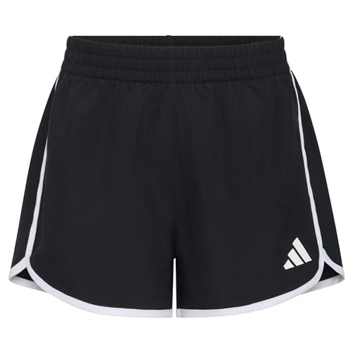 Girls Woven Pacer Shorts - Elastic Waistband, Black/White Stripe, Medium