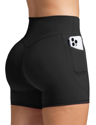 Olmlmt No Front Seam Women Biker Shorts with Pockets – Medium, Black