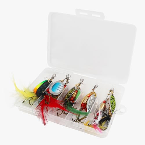 KINGFOREST 2 Pack 2-Inch Fishing Spinnerbaits for Bass Trout Salmon Walleye - Hard Metal Lures Kit with Tackle Box