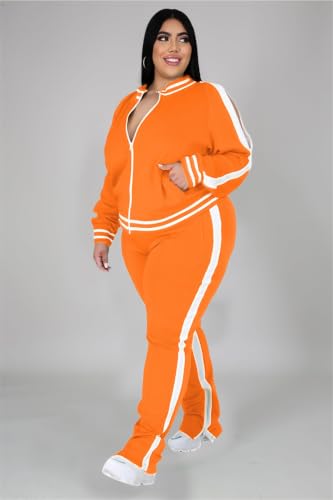 Hooreatee Women's Plus Size Orange Jogging Suit 4X-Large Track Jacket & Sweatpants Set