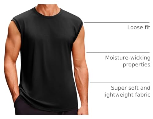 Men's Sleeveless Crewneck Tank Top - Casual Workout Gym Shirt - Black, Large