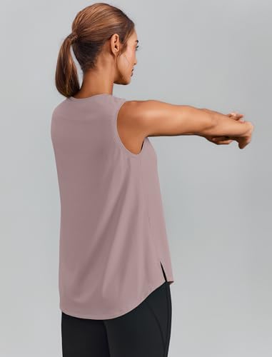 PINSPARK Women's Workout Tank Top UPF 50+ with Side Slits - Large, Warm Ash Grey
