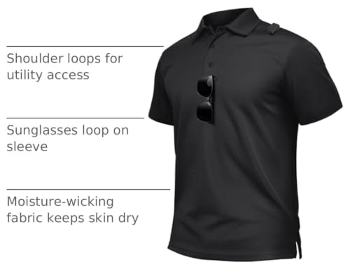 TACVASEN Men's Polo Shirt XL Black Short Sleeve UPF 50+ Performance Work Golf