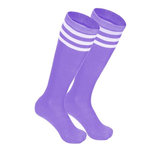 Kids Athletic Soccer Socks - Breathable Cotton - Light Purple/White 6-9 Years