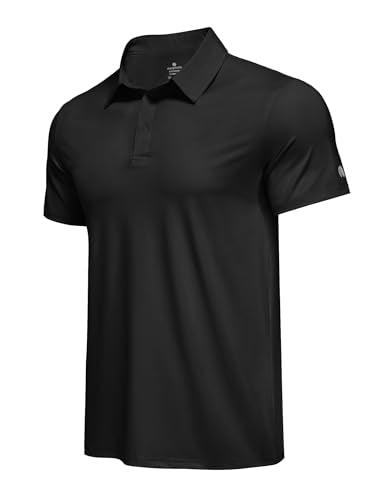 Men's Golf Polo Shirt - UPF 50+ Moisture Wicking - Large, Black