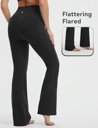 Baleaf XX-Large Black Flare Leggings with Zipper Pockets Drawstring Yoga Pants