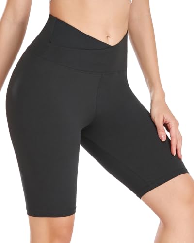 High Waisted Buttery Soft Biker Shorts for Women - Tummy Control, 5" - Large/X-Large - Black