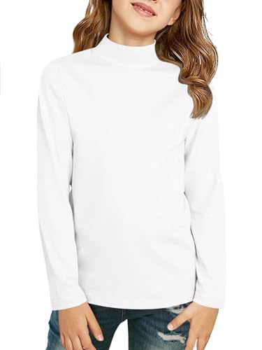 Girls Mock Neck Long Sleeve Active Layer Top - White, 7-8 Years