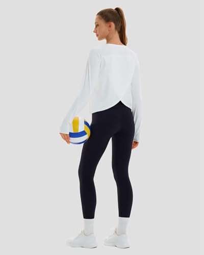 HODOSPORTS Women's Cropped Athletic Workout Top Small White Split Back Long Sleeve Gym Shirt