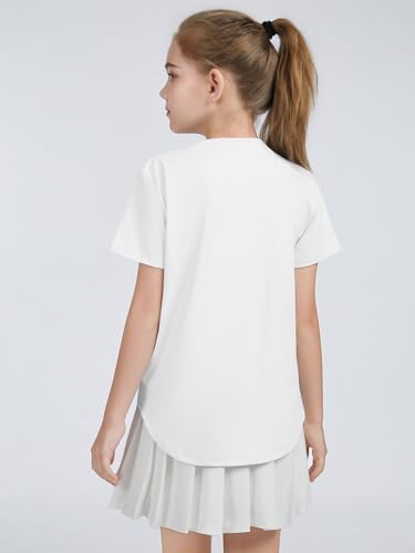 Girls Athletic Short Sleeve Tunic Tee - Soft Gym Workout Shirt - White 11-12Y