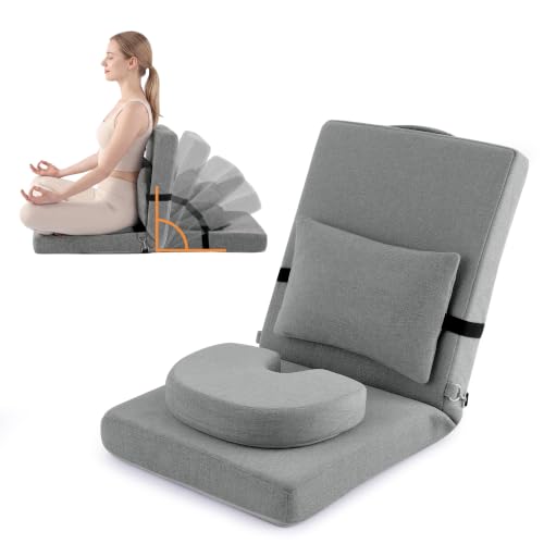 Adjustable Meditation Chair with Lumbar Support & Cushion - Foldable