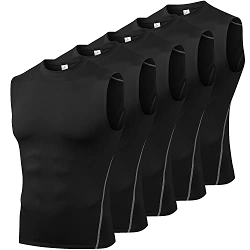 Odoland 5 Pack X-Large Black Dry Fit Base Layer Tank Top – Sleeveless Athletic Shirts