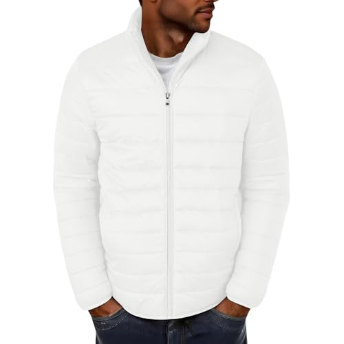 Lightweight Puffer Jacket for Men - Quilted Warm Winter Coat - Large / White