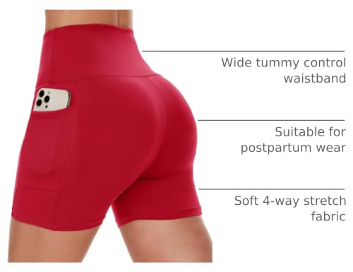 CAMPSNAIL Women's Biker Shorts with Pockets - 3/5/8 Inch Workout Yoga Gym Shorts, Large-X-Large, Red