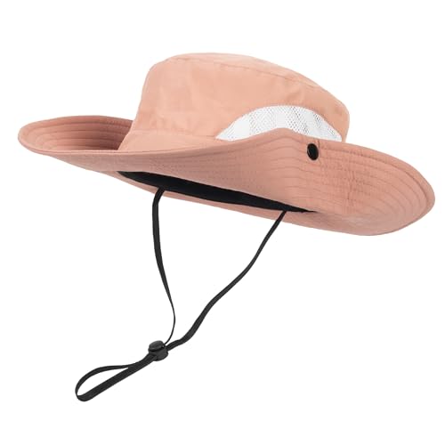 Kids UV Sun Hat with Chin Strap - Adjustable Wide Brim 7-14Y - Pink
